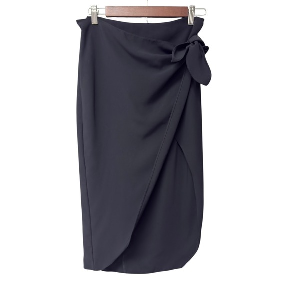 Amanda Uprichard Sarong Skirt Black Midi Womens Size S Asymmetrical High Low EUC - Picture 4 of 8